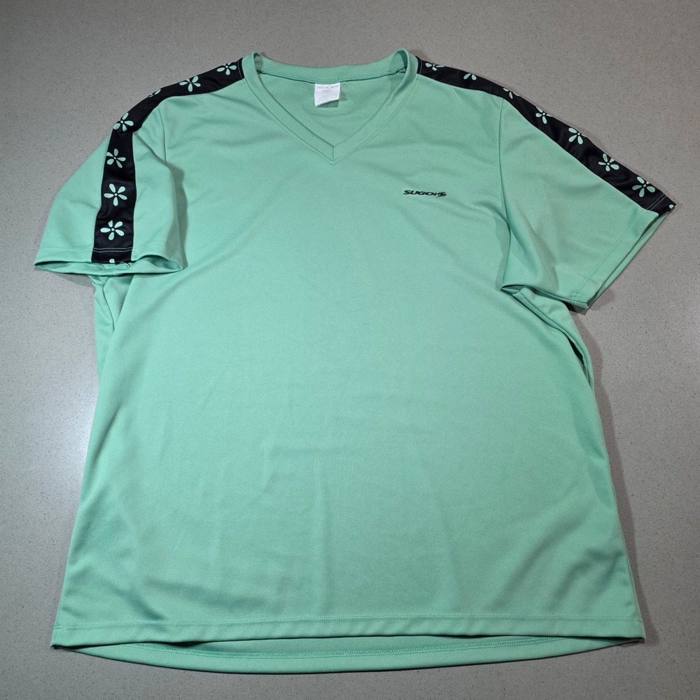 Sugoi Womens XXL Mint Green V-Neck Cycling Jersey‎ Floral Sleeve Stripe Top